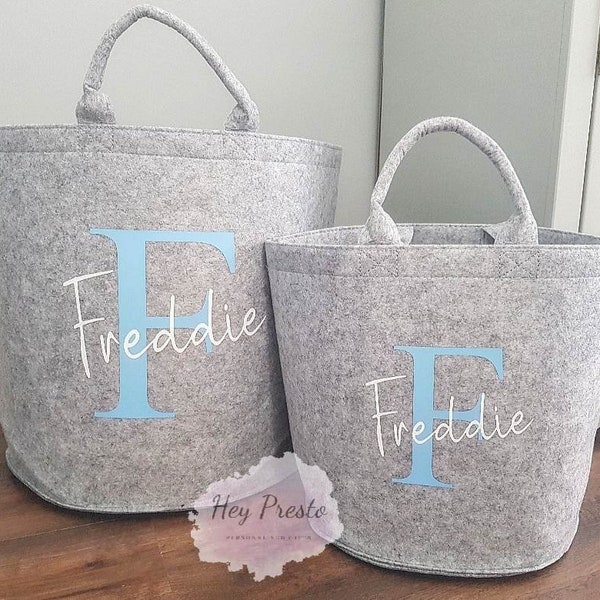 Personalised Toy Basket, Felt Storage, Customised Grey Trug, Toy Box, Childrens, Kids, Baby, Nursery Storage, Baby Shower Gift, Toy Bucket