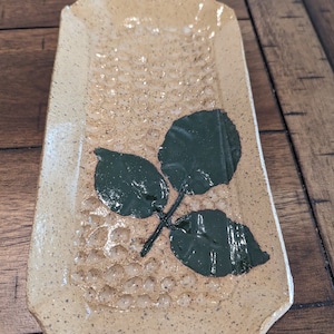 Handmade Ceramic Tray with Leaf- 9 inches long