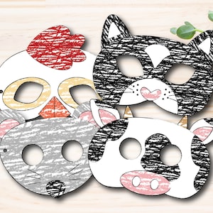 Farm Animal Paper Masks for Kids - Easy DIY Home School Craft Instant Digital Download