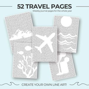 Printable Travel Journal Pages - Guided Line Art for your Travel Adventures & Memories - Creative DIY Journal, Trip Journal, Vacation Diary