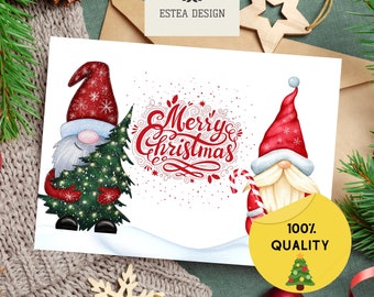 6x4 - Christmas Postcard with two gnomes - Two back-sides options for free!