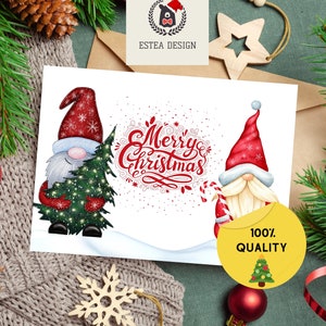 6x4 - Postal navideña con dos gnomos - ¡Dos opciones de reverso gratis!