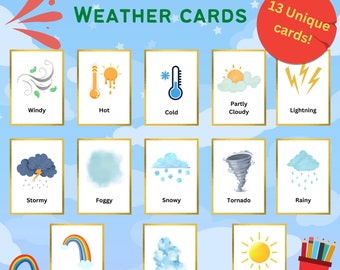 13 weather cards - Educational prints for kids