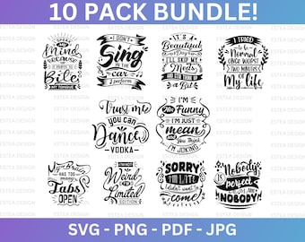 Funny Quote Clip Art Bundle - For Clothing, Accessories & Printing - Perfect Gift - Branding - 10 Images Bundle