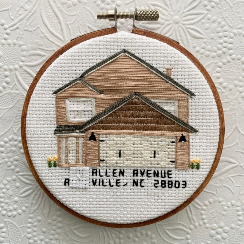 Embroidered House Portrait house warming gift hand embroidery gift custom home portrait family heirloom 4" Hoop