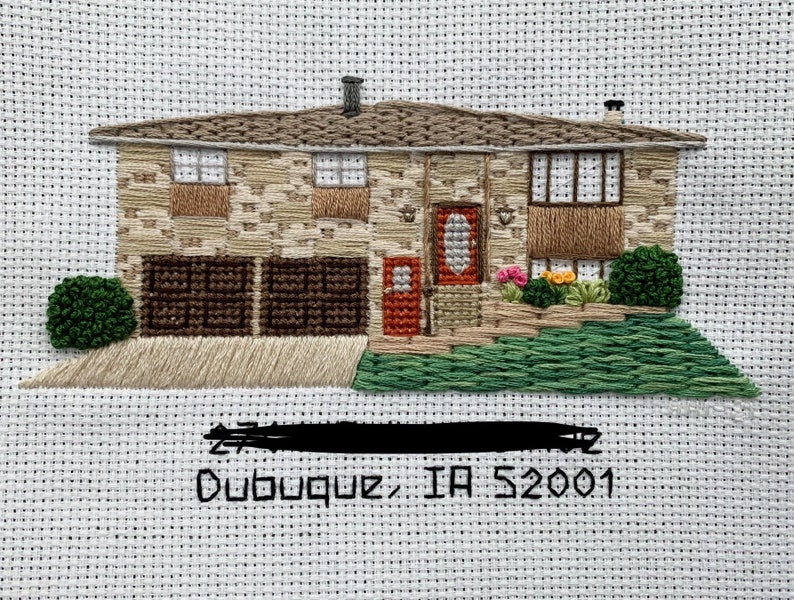 Embroidered House Portrait house warming gift hand embroidery gift custom home portrait family heirloom image 2