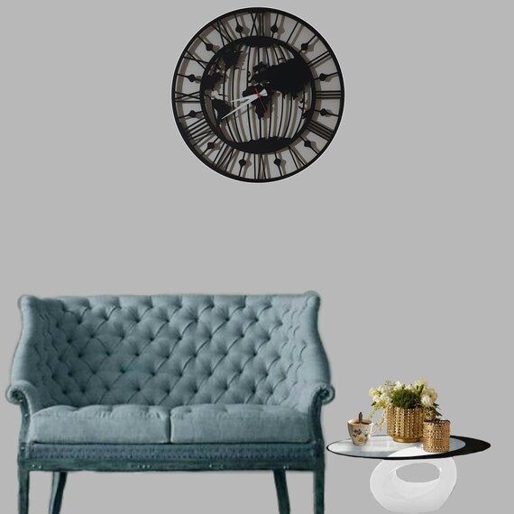 Reloj de pared con mapa del mundo, reloj de pared de madera con