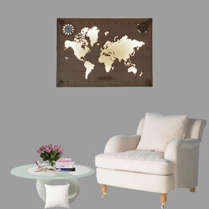 Mapa del mundo de madera personalizable con luces LED y reloj, arte de pared 3D, mapa de viaje iluminado, decoración moderna para el hogar, regalo único para viajeros