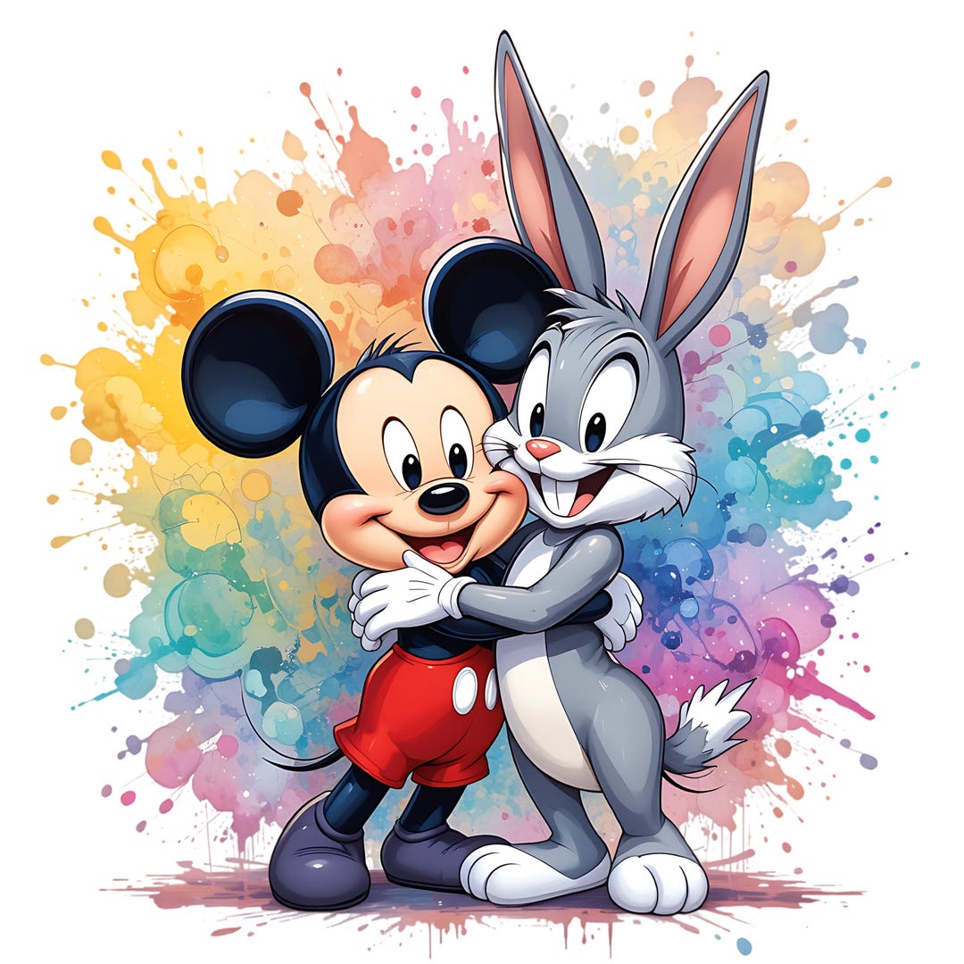 Mouse Hug Rabbit Mickey Mouse PNG, Bugs Bunny PNG, Cartoon Digital Download, Mickey ...