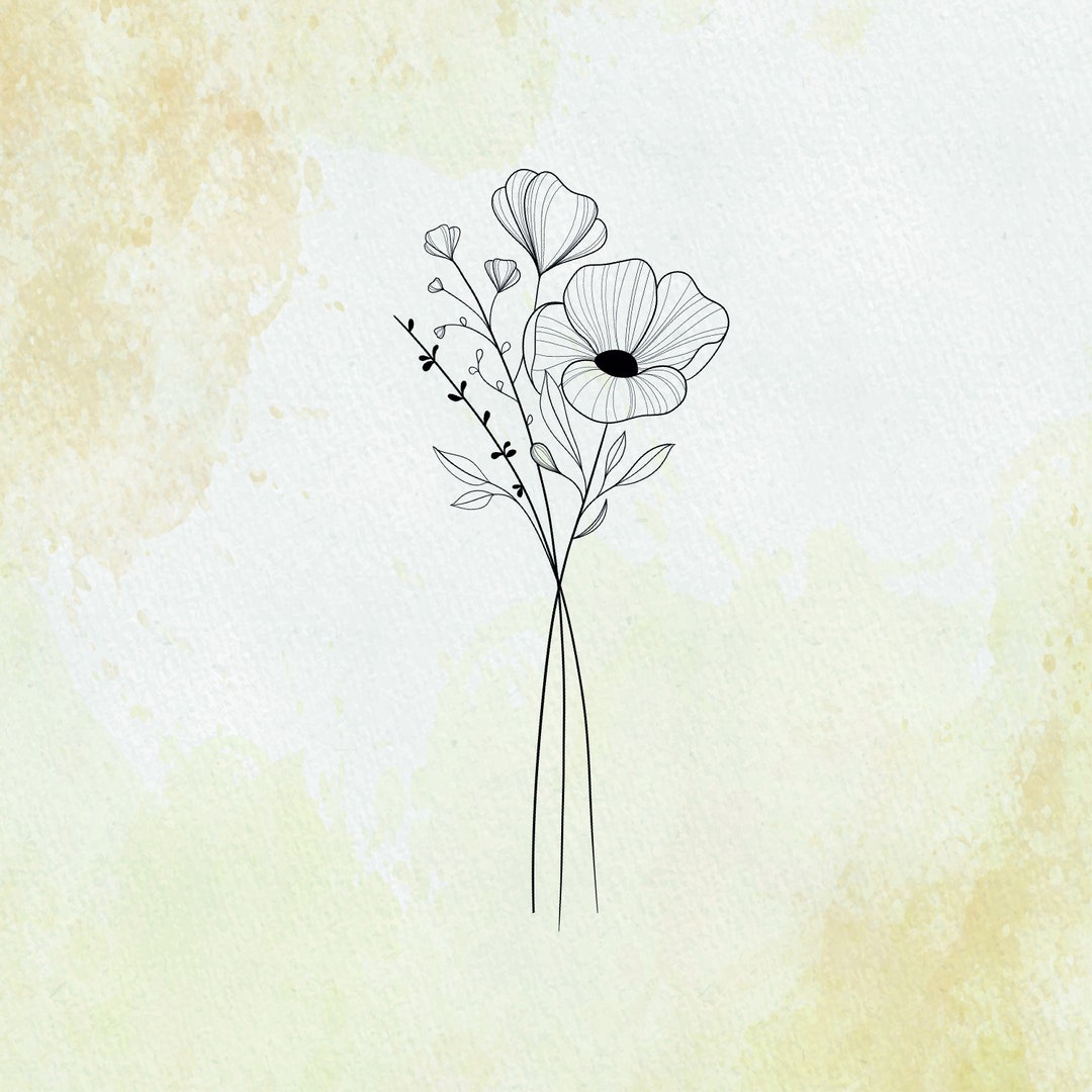 Poppy Flower Bouquet Svg, Floral Svg, Flower Sketch Svg, Cricut and