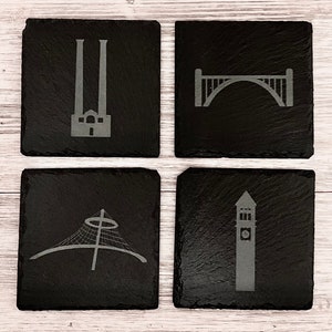 Downtown Spokane Skyline Variety, Slate Coaster Set of 4, Washington, City, Skyline, House Warming, Gift