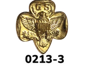 Vintage Girl Scout 1940's 1970's membership pin, Gold Tone Eagle emblem Trefoil, Scouting History, Scouts, Badge, Insignia, Regalia, Jewelry