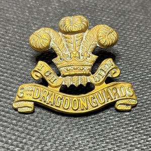 WWI The 3rd Dragoon Guards Cap Badge, 1916  British Royal Army, Insignia, Militaria, Military, Regalia, Great Britain, Brass, Great War