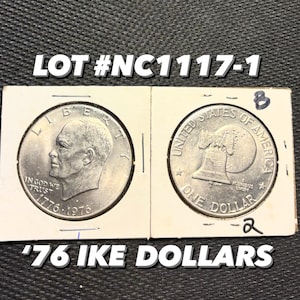 1776 - 1976 Eisenhower Silver Dollar, 40% Silver Coin, DENVER Mint, Bicentennial Commemorative, Liberty,  UNC, 2 IKE Coins, Christmas Gift