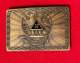 Vintage 1978 MASONIC Belt Buckle, 32nd Degree Scottish Rite, MASON, Solid Bronze, Harry Klitzner Co, Freemason, Freemasonry, Fraternal Lodge