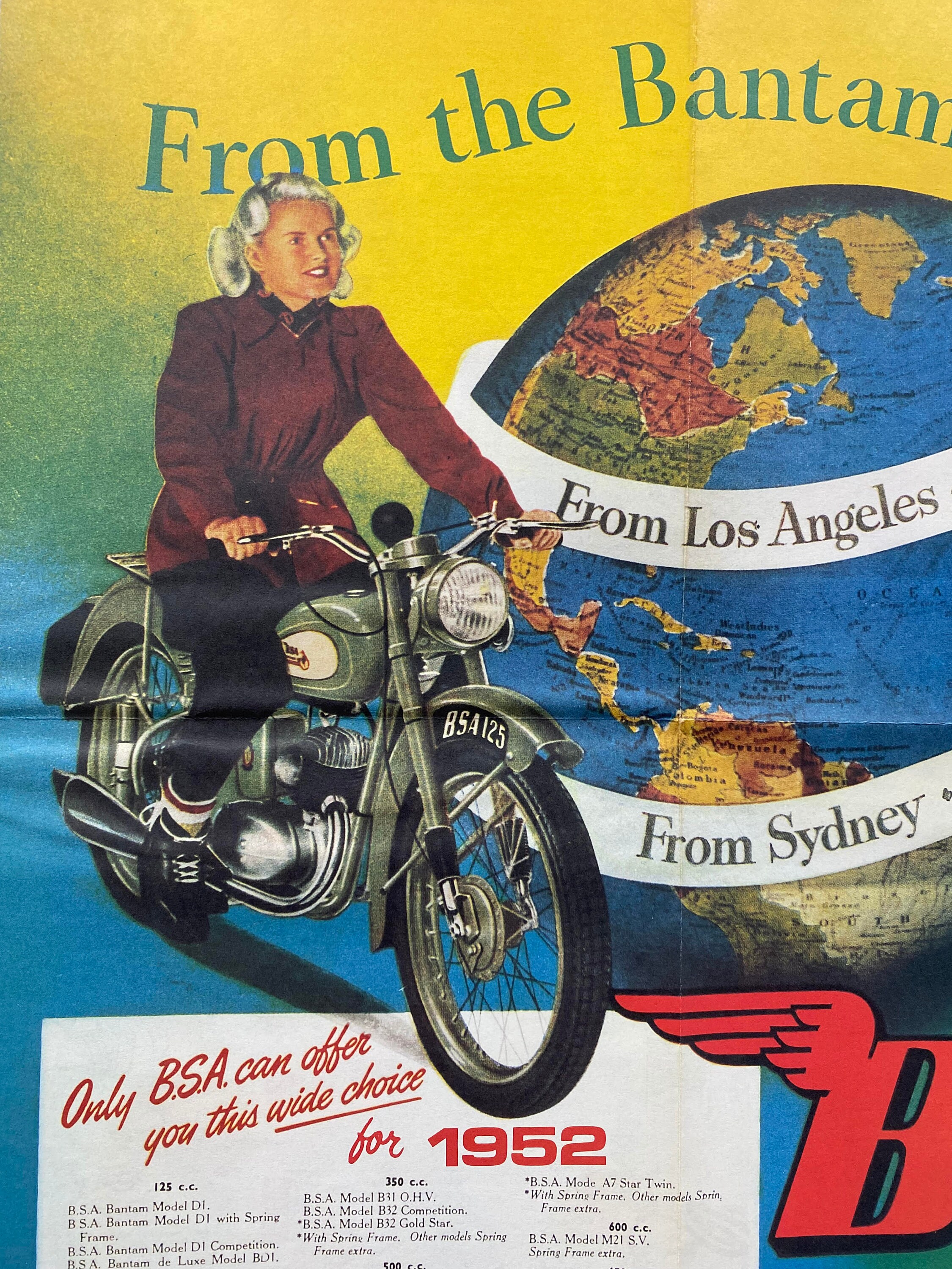 BSA Motorcycle Poster, 1953 Graphic Art Printed December 1981, BSA