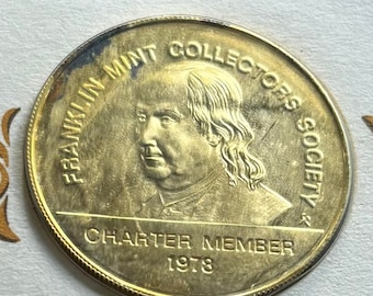 Vintage 1977 Franklin Mint Collectors Society Member Silver Token