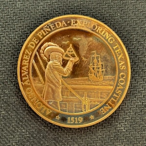 1968 Alonzo Alvarez de Pineda, Texas Coastline 1519, Coin, Medallion, Numismatic, Nautical, Spain Spanish, Collectable Franklin Mint Coinage