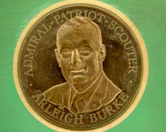 Coin 1969 Admiral Arleigh Burke, USN, Boy Scout of the Year, Scouting, Numismatic, BSA, Medallion, Scouts Franklin Mint Coinage Medal Token
