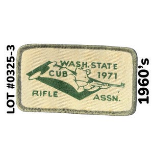 1971 Cub Rifle Association, Washington State, Patch, Rifle Association, Sharpshooter, Marksman, Rifleman, Hunter, Sportsman, Cold War Era