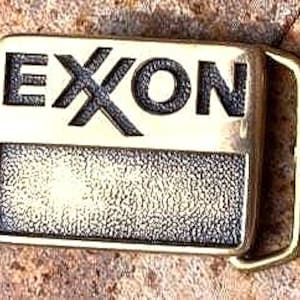 1981, Exxon Belt Buckle, Solid Brass, Made in USA, Mobil Energy, Oilfield, OilWell, OilRig, Petroleum, Energy, Oilman, Oil, Gas Americana
