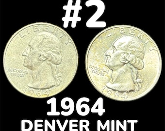 Coins 1964 90% Silver Coin Silver Quarter LOTS, (D) Denver, Circulated, 2 Quarters per Lot, BUYER'S CHOICE f #2 1964 Denver #3 1964 Denver