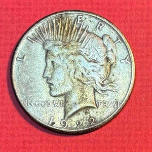Vintage 1922 Peace Dollar SILVER 90%, Coin, &quot;S&quot; San Francisco Mint, Numismatic, Bullion, Antique, Coinage, Numismatica, Collectible, Money