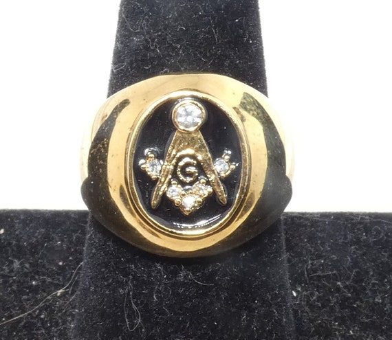Vintage Enameled Gold Plated Masonic Ring, Gold Plated, Oval Freemason Ring, Fraternal Jewelry