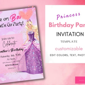 Editable Birthday Invitation Template, Printable Birthday Party Invitations, Digital Kids Party Invite Girls Evite Instant Download