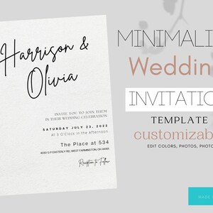 Minimalist Wedding Invitation Template | Modern and elegant wedding invitation | Wedding Invitation Template Download | Editable Download