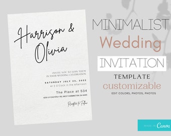 Minimalist Wedding Invitation Template | Modern and elegant wedding invitation | Wedding Invitation Template Download | Editable Download