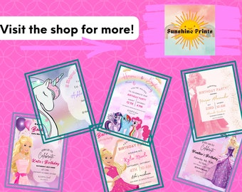 Editable Birthday Invitation Template, Printable Birthday Party  Invitations, Digital Kids Party Invite Girls Evite Instant Download