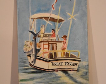 La pintora Gracella Cunkle de East Hampton, Nueva York, "La gran evasión" (años 90), pescadores de tiburones.