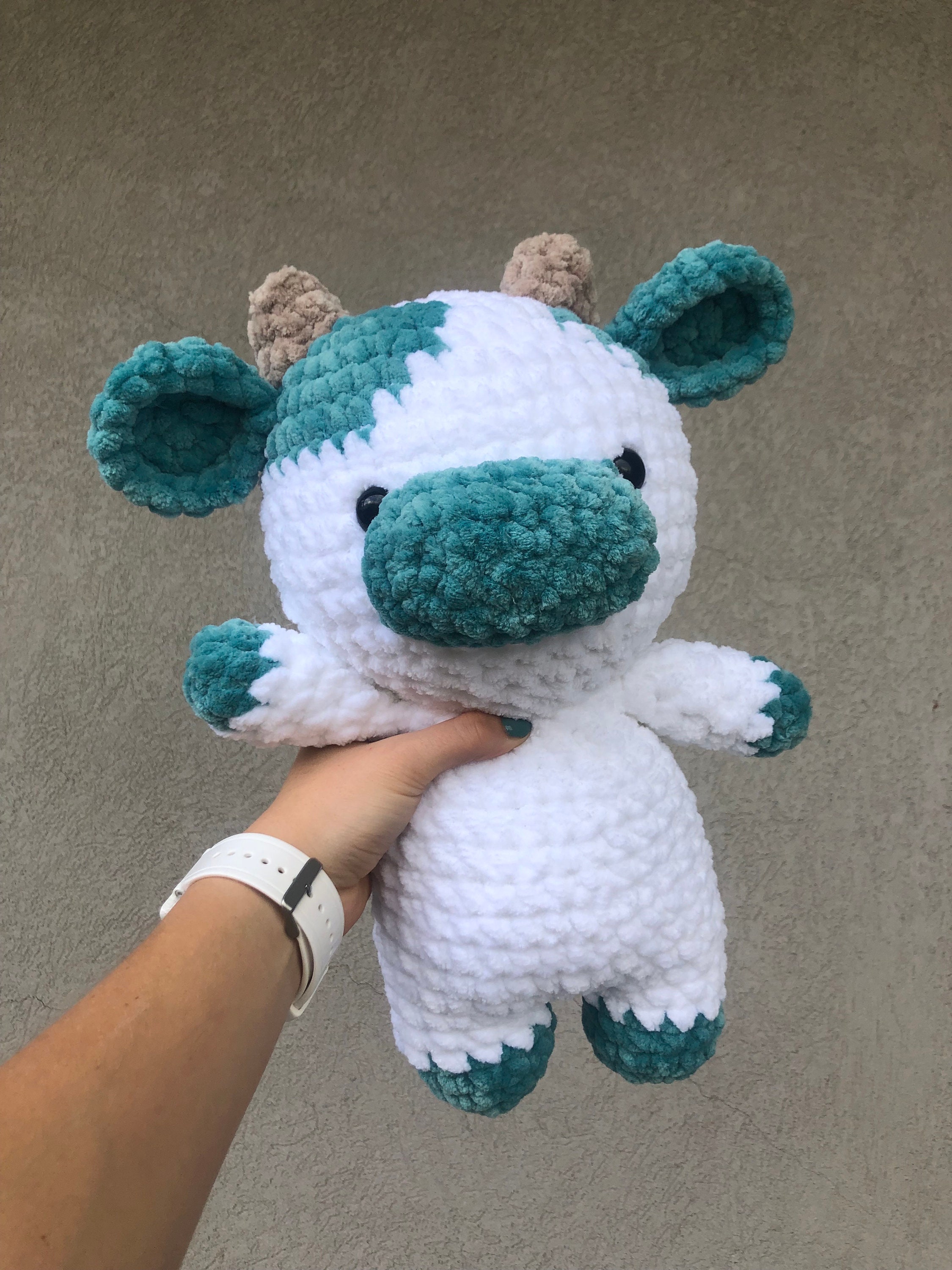 Crochet cow plush | large stuffed animal | soft plushie | custom colors | handmade perfect for gift | fluffy yarn