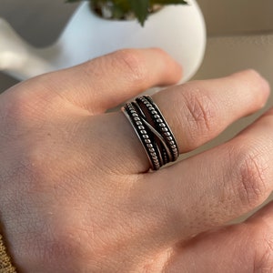 Chunky Silver Ring, Dainty Silver Ring, Christmas Gift, Open Adjustable Boho Ring, Weaved Layered Ring, Multi-Layer Ring, Thumb Silver Ring