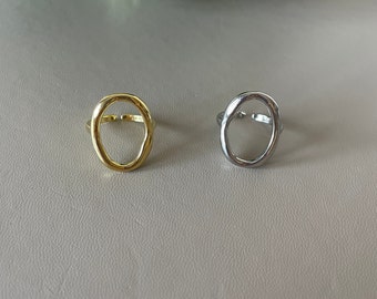 Gold/Silver Women Circle Ring, Simple O Ring, Gift, Oval Ring, Big Circle Ring, Minimal Geometric Ring, Open Adjustable Ring
