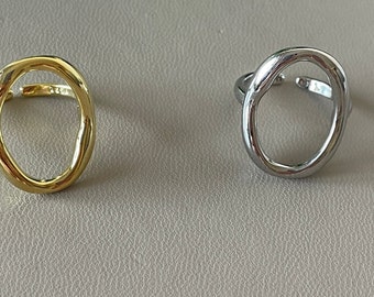 Gold/Silver Women Circle Ring, Simple O Ring, Gift, Oval Ring, Big Circle Ring, Minimal Geometric Ring, Open Adjustable Ring