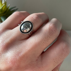 silver good luck ring, chunky silver ring, gift for her, thumb adjustable ring, open boho ring, Silver Beaded Bead Ring, silver oval ring