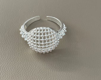 silver tiny dot ring, vintage dot ring, dainty ring, adjustable ring, Chunky Boho Ring, Dot Layered Ring, silver circle ring, gift