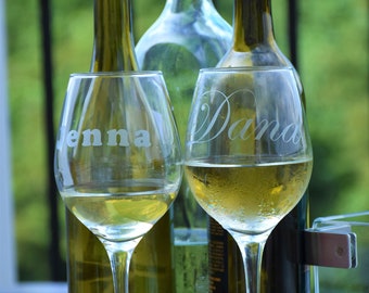 Personalized etched wine glass