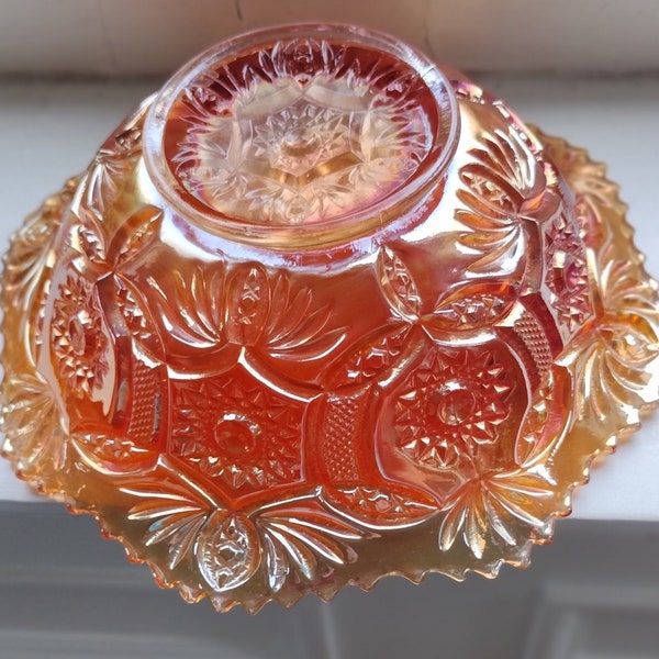 Vintage Imperial (no mark) Marigold Carnival Glass Bowl in Blaze Pattern