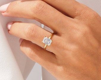 Knife Edge 1 - 1.5 - 2 CT Emerald Cut Solitaire Moissanite Engagement Ring / 14k Solid Gold Solo Ring / Promise Ring for Women