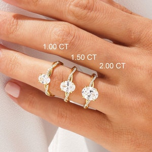 Petite Twist Oval Cut Moissanite Engagement Ring / 1 1.5 2 CT Twisted Ring in 14k Solid Gold / Side Stone Accent Pave Set Ring image 1