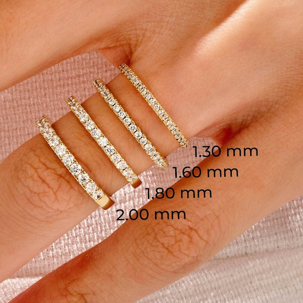 Half Eternity Moissanite Wedding Band / 14k Solid Gold Eternity Rings for Women / Matching Eternity Band / Stacking Bridal Ring Set