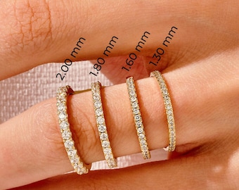 14k Massiv Moissanite Voll Eternity Hochzeitsband / Zarte Passende Eheringe für Frauen / Braut Set Bandring / Minimalistisches Stapeln