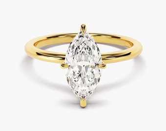 1.5 CT Marquise Cut Solitaire Moissanite Engagement Ring / 14k Solid Gold Dainty Engagement Ring /4 Prong Solitaire Marquise Moissanite Ring