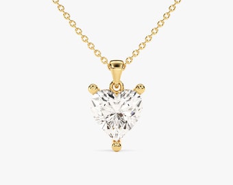 14K Solid Gold 1 Ct Heart Cut Moissanite Solitaire Necklace / Heart Shape Simulated Diamond Pendant Necklace / Womens Anniversary Gift