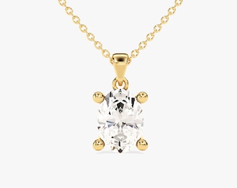 14K Solid Gold 1 Ct Oval Cut Moissanite Solitaire Halskette / Oval Form Simulierter Diamant Anhänger Halskette für Frauen / Jahrestag Geschenk Hers