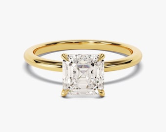 1.5 CT Asscher Cut Solitaire Moissanite Engagement Ring / 14k Solid Gold Dainty Engagement Ring / 4 Prong Solitaire Asscher Moissanite Ring