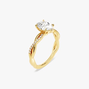 Petite Twist Oval Cut Moissanite Engagement Ring / 1 1.5 2 CT Twisted Ring in 14k Solid Gold / Side Stone Accent Pave Set Ring image 10
